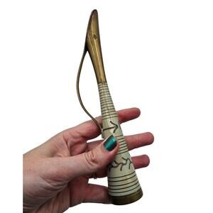 Vintage MCM Mid Century Tall Thin Brass Jug Jar Hand Stamped South Dakota Tribal